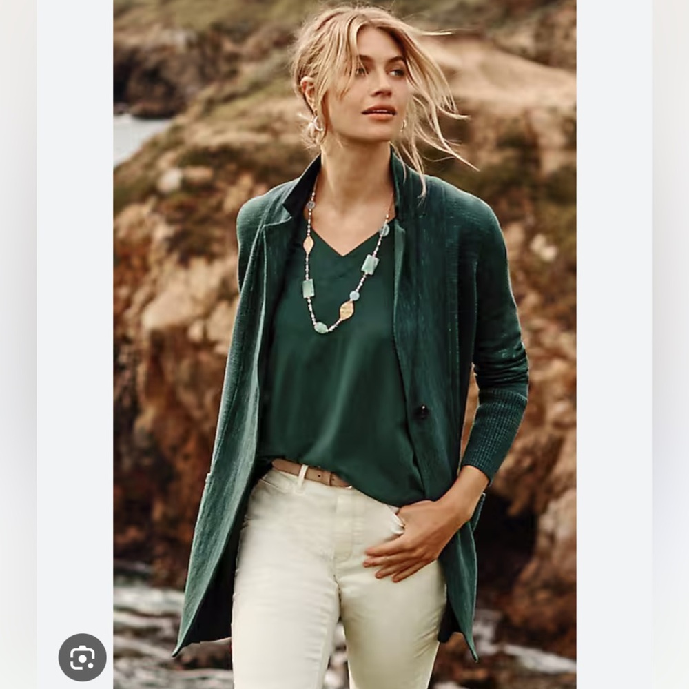 J. Jill Textured Sweater Cardigan Jacket Patch Pockets Forest Green Size Medium - Picture 2 of 9